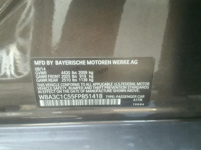 WBA3C1C55FP851418 - 2015 BMW 328 I SULE GRAY photo 10