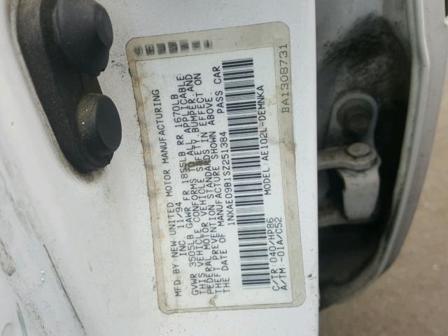 1NXAE09B1SZ251384 - 1995 TOYOTA COROLLA LE WHITE photo 10