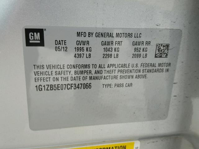 1G1ZB5E07CF347066 - 2012 CHEVROLET MALIBU LS SILVER photo 10