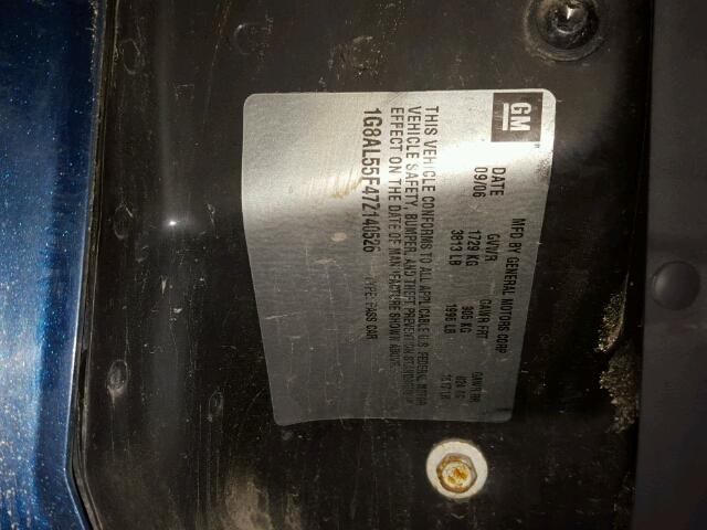 1G8AL55F47Z140526 - 2007 SATURN ION LEVEL BLUE photo 10