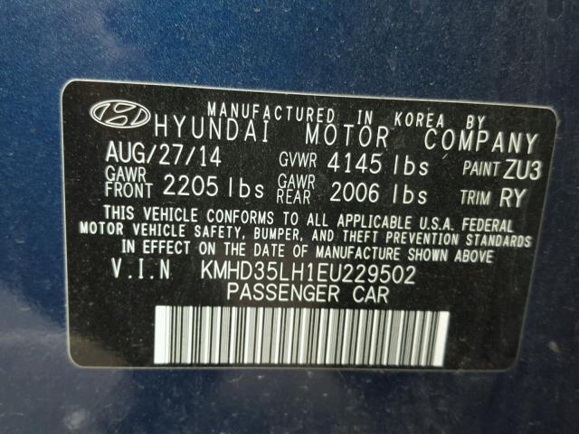 KMHD35LH1EU229502 - 2014 HYUNDAI ELANTRA GT BLUE photo 10