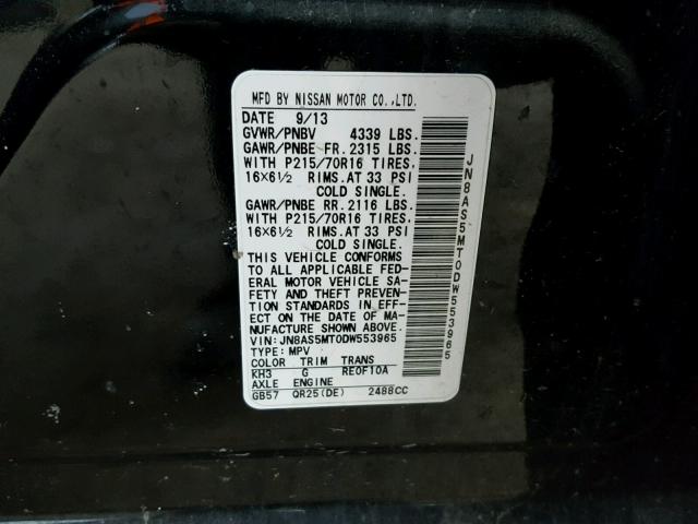 JN8AS5MT0DW553965 - 2013 NISSAN ROGUE S BLACK photo 10