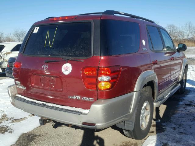 5TDBT44A22S080833 - 2002 TOYOTA SEQUOIA SR RED photo 4