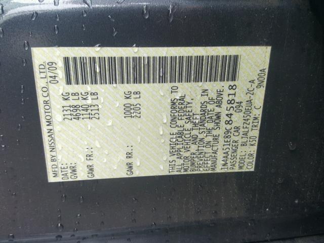 1N4AA51E89C845818 - 2009 NISSAN MAXIMA S GRAY photo 10