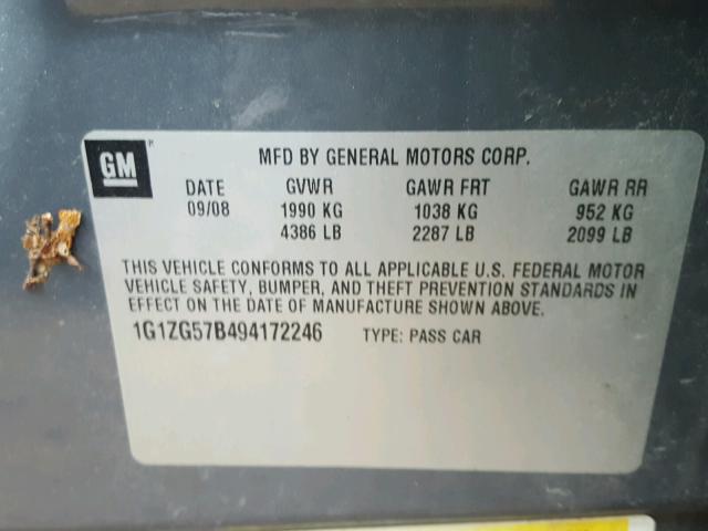 1G1ZG57B494172246 - 2009 CHEVROLET MALIBU LS GRAY photo 10