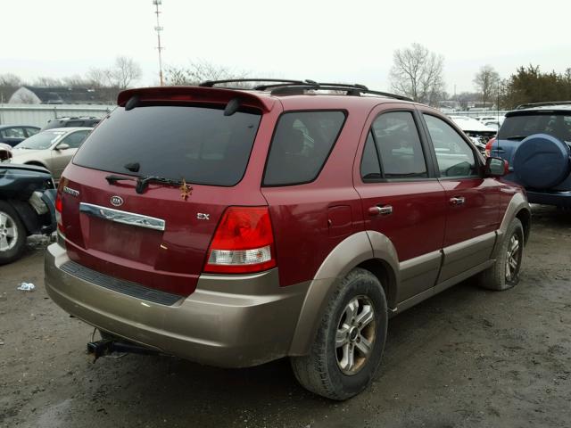 KNDJC733X45304374 - 2004 KIA SORENTO EX BURGUNDY photo 4