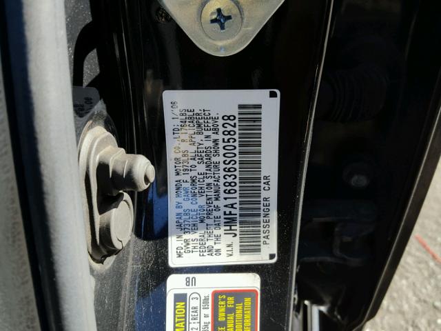 JHMFA16836S005828 - 2006 HONDA CIVIC EX შავი ფოტო 10