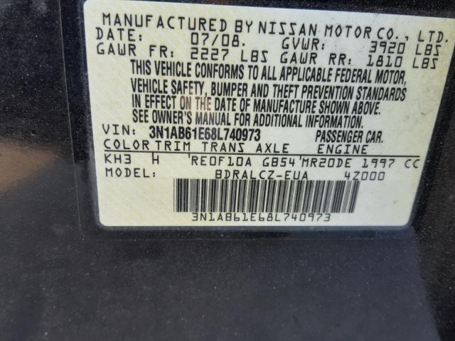 3N1AB61E68L740973 - 2008 NISSAN SENTRA 2.0 BLACK photo 10