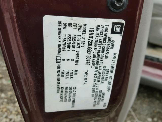 1GNDV23L66D130748 - 2006 CHEVROLET UPLANDER L 勃艮第红 照片 10