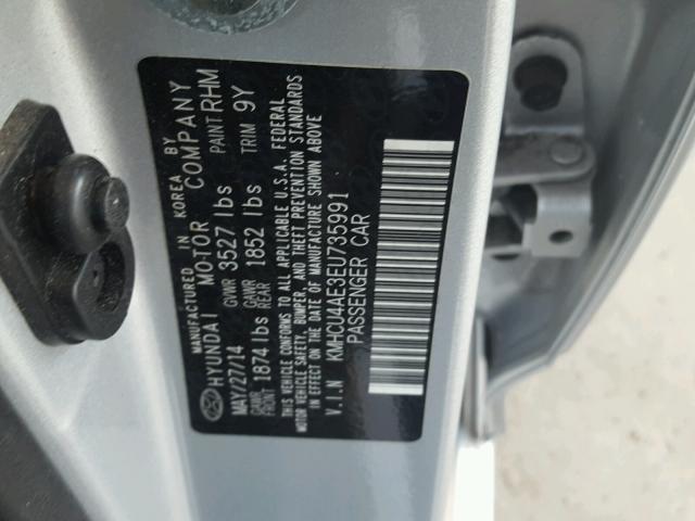 KMHCU4AE3EU735991 - 2014 HYUNDAI ACCENT GLS SILVER photo 10