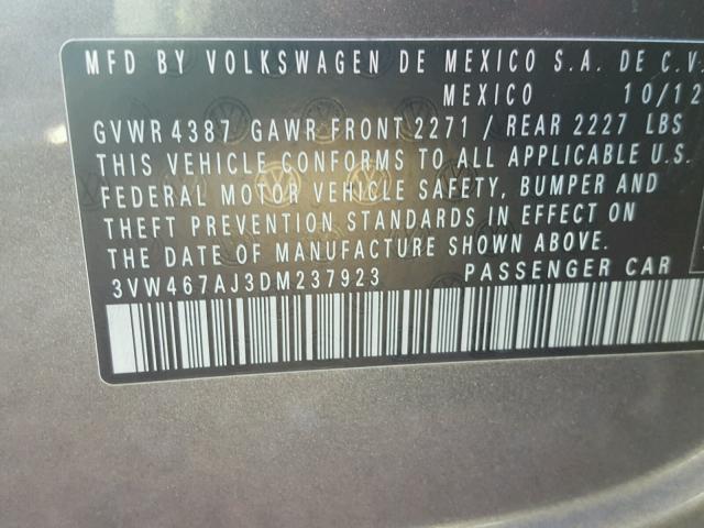 3VW467AJ3DM237923 - 2013 VOLKSWAGEN JETTA GLI GRAY photo 10