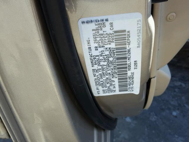 4T1BF28B33U324092 - 2003 TOYOTA AVALON GOLD photo 10