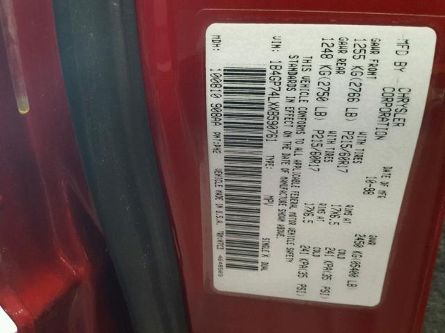 1B4GP74LXXB590761 - 1999 DODGE GRAND CARA RED photo 10