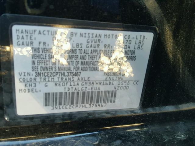 3N1CE2CP7HL375467 - 2017 NISSAN VERSA NOTE BLACK photo 10