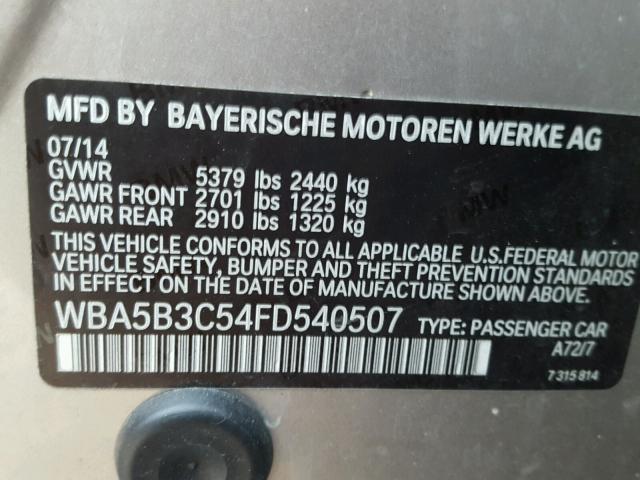 WBA5B3C54FD540507 - 2015 BMW 535 XI BEIGE photo 10