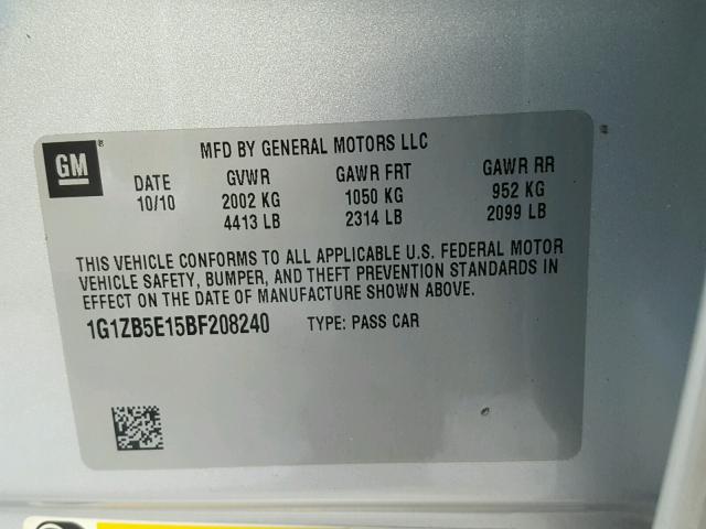 1G1ZB5E15BF208240 - 2011 CHEVROLET MALIBU LS SILVER photo 10