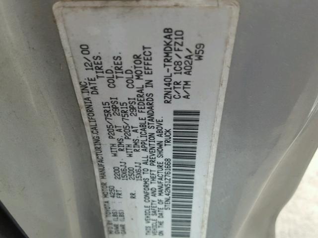 5TENL42N51Z761668 - 2001 TOYOTA TACOMA GRAY photo 10