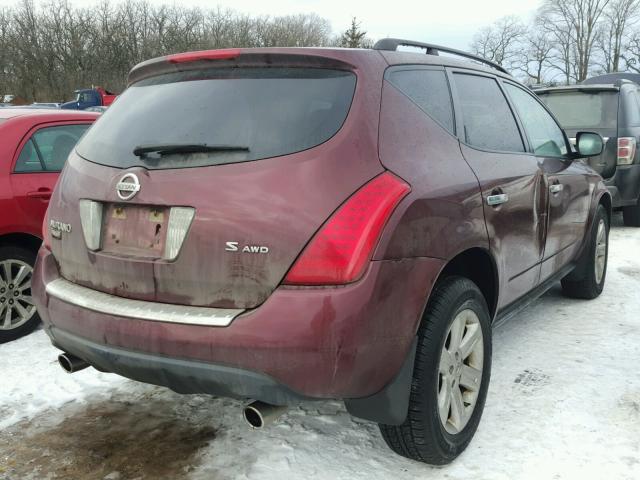 JN8AZ08W77W661958 - 2007 NISSAN MURANO SL MAROON photo 4