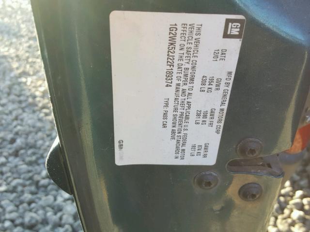 1G2WK52J22F189374 - 2002 PONTIAC GRAND PRIX GREEN photo 10