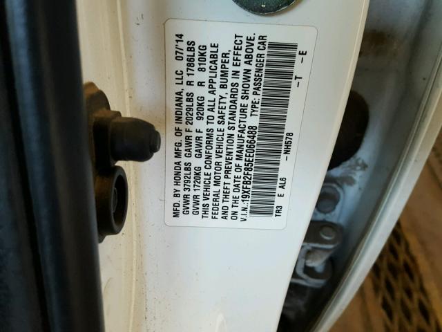 19XFB2F85EE066488 - 2014 HONDA CIVIC EX WHITE photo 10