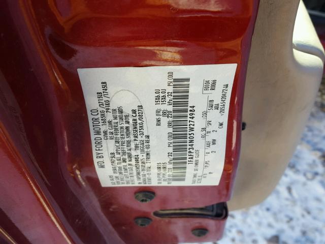 1FAFP34N05W274984 - 2005 FORD FOCUS ZX4 RED photo 10