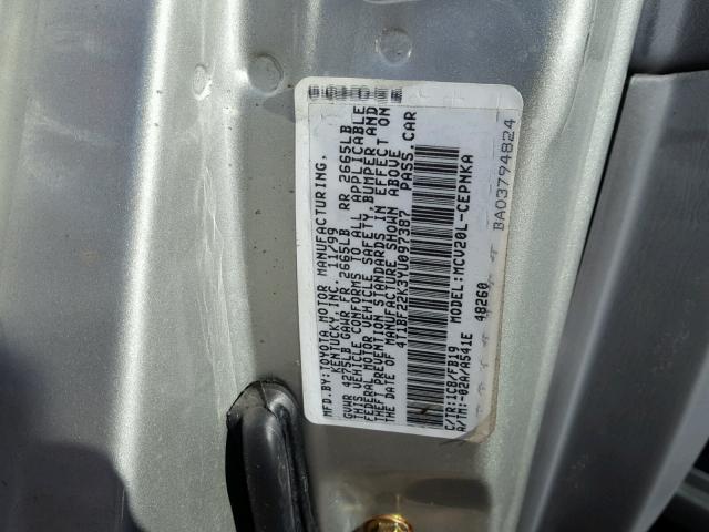 4T1BF22K3YU097387 - 2000 TOYOTA CAMRY LE SILVER photo 10