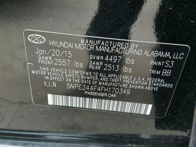 5NPE24AF4FH170349 - 2015 HYUNDAI SONATA SE BLACK photo 10