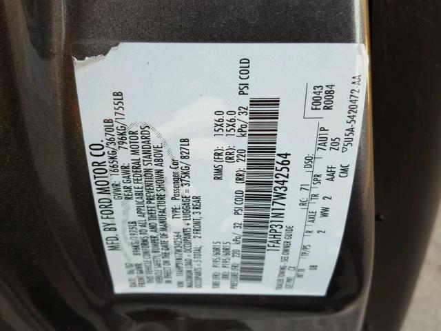 1FAHP31N17W342564 - 2007 FORD FOCUS ZX3 GRAY photo 10