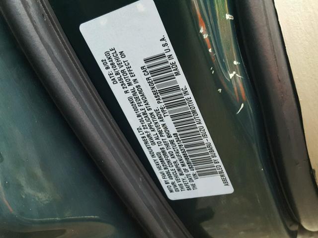 4S3BH686537613448 - 2003 SUBARU LEGACY OUT GREEN photo 10