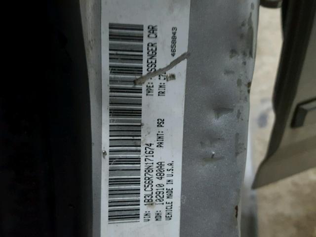 1B3LC56R78N171674 - 2008 DODGE AVENGER SX SILVER photo 10