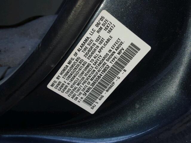 5FNRL38655B419852 - 2005 HONDA ODYSSEY EX GRAY photo 10