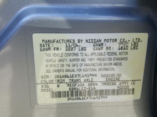 3N1AB61EX7L641944 - 2007 NISSAN SENTRA 2.0 GRAY photo 10