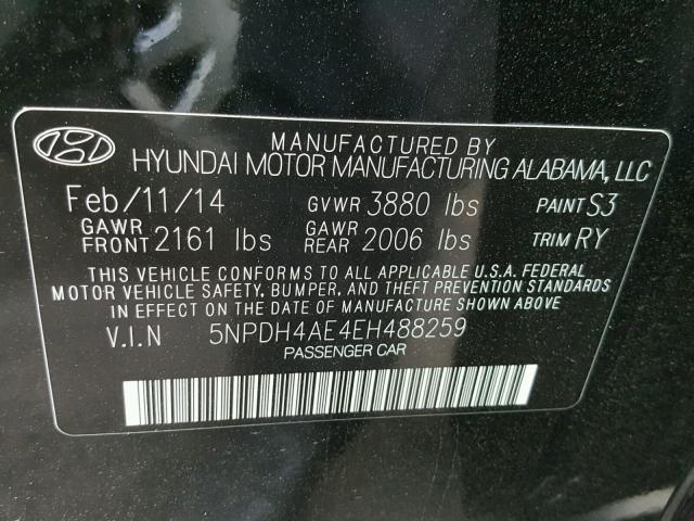 5NPDH4AE4EH488259 - 2014 HYUNDAI ELANTRA SE BLACK photo 10