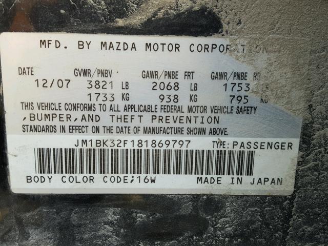 JM1BK32F181869797 - 2008 MAZDA 3 I BLACK photo 10