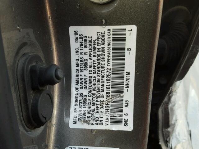 1HGFA16816L102572 - 2006 HONDA CIVIC EX Qəhvəyi foto 10