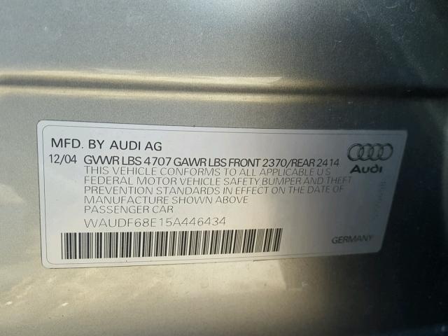 WAUDF68E15A446434 - 2005 AUDI A4 2.0T QU GRAY photo 10