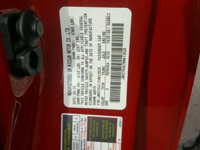 JNKCV54E35M413529 - 2005 INFINITI G35 RED photo 10