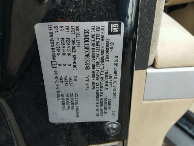 2CNDL13FX76089748 - 2007 CHEVROLET EQUINOX LS BLACK photo 10