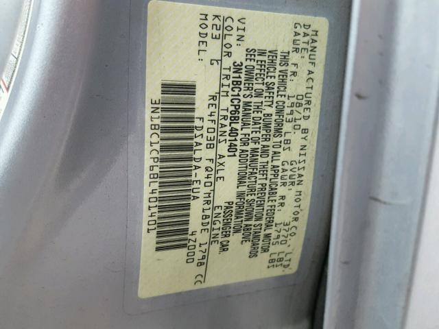 3N1BC1CP6BL401401 - 2011 NISSAN VERSA S SILVER photo 10