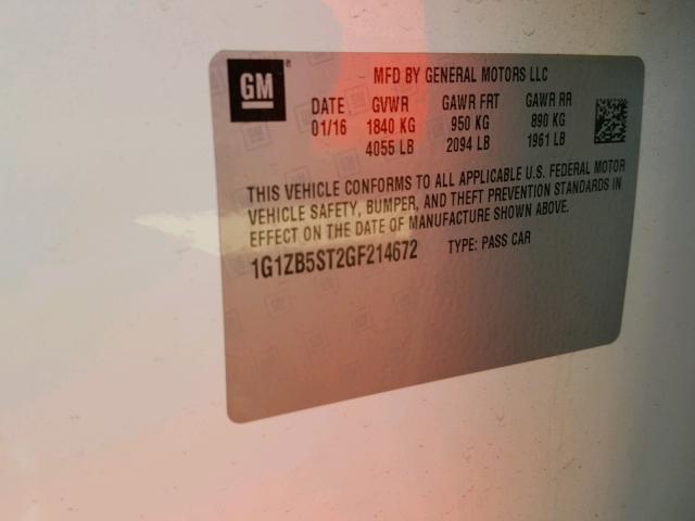 1G1ZB5ST2GF214672 - 2016 CHEVROLET MALIBU LS თეთრი ფოტო 10