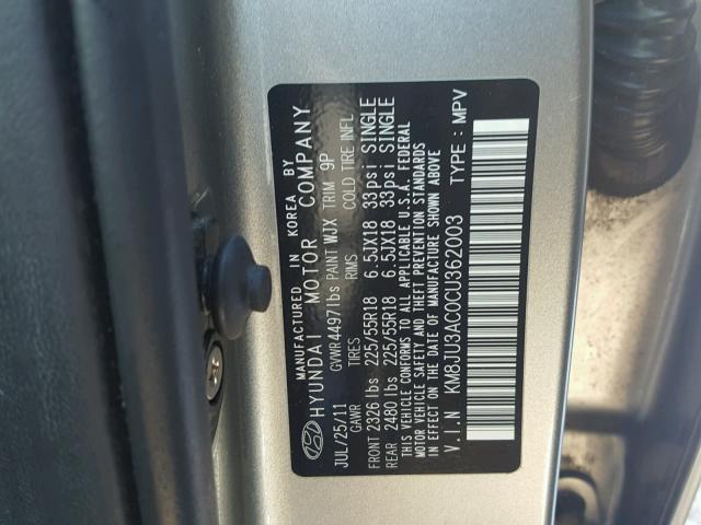 KM8JU3AC0CU362003 - 2012 HYUNDAI TUCSON GLS GRAY photo 10