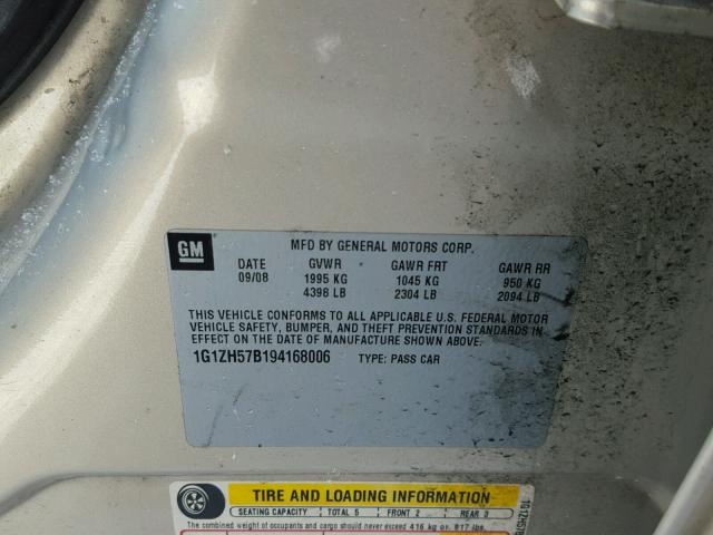 1G1ZH57B194168006 - 2009 CHEVROLET MALIBU 1LT 棕色 照片 10