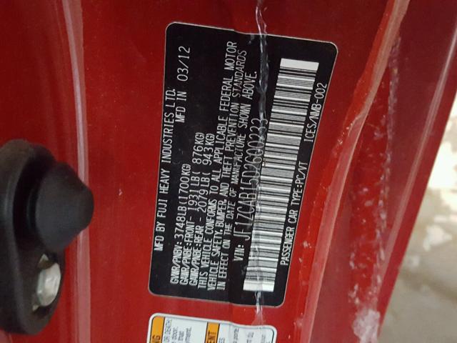 JF1ZCAB15D2600233 - 2013 SUBARU BRZ 2.0 PR RED photo 10