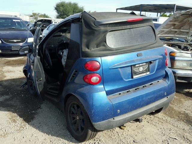 WMEEK31X08K149457 - 2008 SMART FORTWO PAS BLUE photo 3