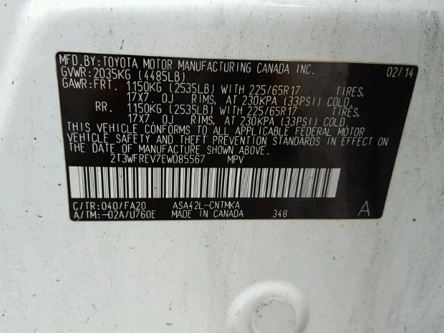 2T3WFREV7EW085567 - 2014 TOYOTA RAV4 XLE WHITE photo 10