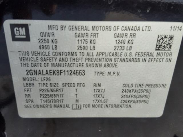 2GNALAEK8F1124663 - 2015 CHEVROLET EQUINOX LS BLACK photo 10