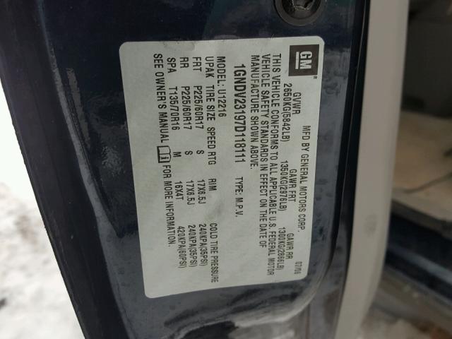 1GNDV23197D118111 - 2007 CHEVROLET UPLANDER L 蓝色 照片 10