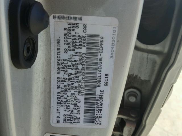 4T1BE32K62U539353 - 2002 TOYOTA CAMRY LE SILVER photo 10