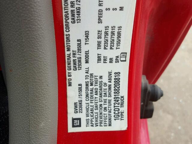 1GCDT249188208818 - 2008 CHEVROLET COLORADO L RED photo 10