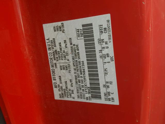 1FTZX1729YNB61266 - 2000 FORD F150 RED photo 10